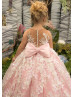 Ivory Lace Pink Tulle Floor Length Flower Girl Dress